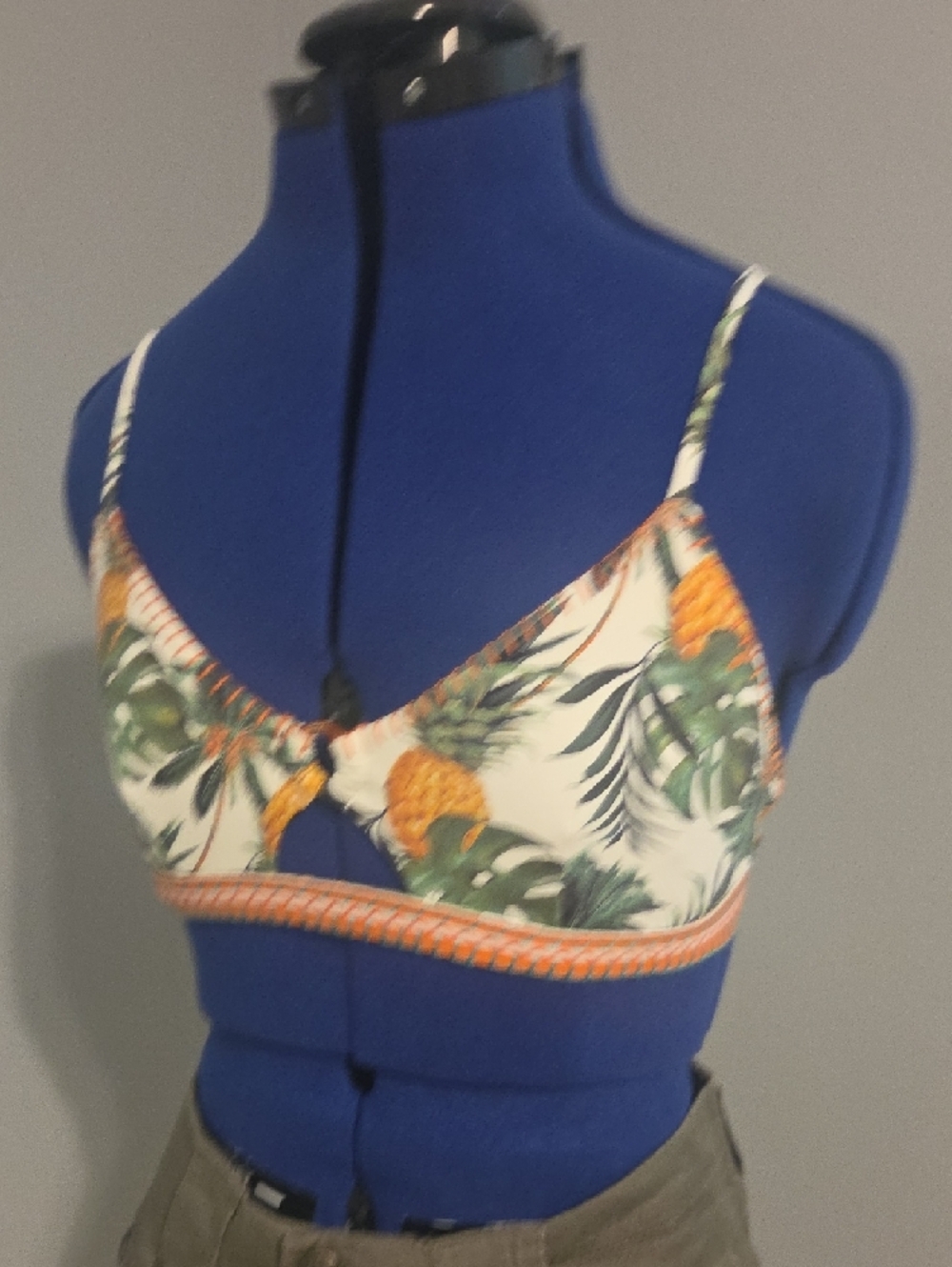 Banana moon Pineapple Print Bralette Bikini Top - White/Orange/Green - Picture 4 of 7